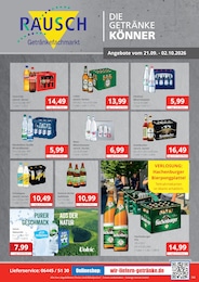 Getränkefachmarkt Rausch Prospekt für Gießen mit 2 Seiten Getränkefachmarkt Rausch Prospekt für Gießen: "DIE GETRÄNKEKÖNNER", 2 Seiten, 21.09.2026 - 02.10.2026
