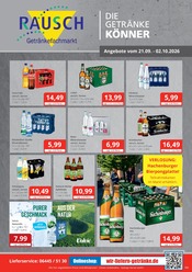 Getränkefachmarkt Rausch Getränkemärkte Prospekt der aktuellen Woche mit 2 Seiten, gültig von 21.09.2026 bis 02.10.2026, in Wölfersheim und Umgebung Aktueller Getränkefachmarkt Rausch Getränkemärkte Prospekt in Wölfersheim und Umgebung, "DIE GETRÄNKEKÖNNER" mit 2 Seiten, 21.09.2026 - 02.10.2026