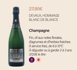 Hommage Blanc de Blancs Champagne - DEVAUX - Monoprix Italie à Le Kremlin-Bicètre Hommage Blanc de Blancs Champagne - DEVAUX en promo chez Monoprix Italie Le Kremlin-Bicètre à 27,90 €