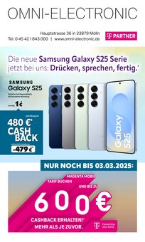 Aktueller Omni-Electronic Prospekt "Die neue Samsung Galaxy S25 Serie jetzt bei uns: Drücken, sprechen, fertig." Seite 1 von 8 Seiten