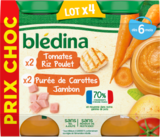 PETITS POTS TOMATES RIZ POULET & PURÉE CAROTTES JAMBON BLÉDINA - BLEDINA - Auchan Hypermarché à Bordeaux PETITS POTS TOMATES RIZ POULET & PURÉE CAROTTES JAMBON BLÉDINA - BLEDINA en promo chez Auchan Hypermarché Bordeaux à 3,49 €