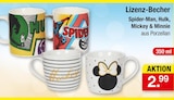 Lizenz-Becher von Spider-Man, Hulk, Mickey & Minnie für 2,99 € bei Zimmermann im Angebot Lizenz-Becher von Spider-Man, Hulk, Mickey & Minnie im aktuellen Zimmermann Prospekt