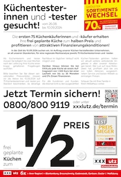 Aktueller XXXLutz Möbelhäuser Möbel & Einrichtung Prospekt in Oschersleben und Umgebung, "Küchentesterinnen und -tester gesucht!" mit 4 Seiten, 26.08.2024 - 22.09.2024