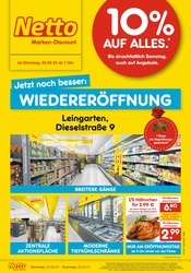 Netto Marken-Discount Discounter Prospekt der aktuellen Woche mit 4 Seiten, gültig von 05.08.2025 bis 09.08.2025, in Leingarten und Umgebung Aktueller Netto Marken-Discount Discounter Prospekt in Leingarten und Umgebung, "Wiedereröffnung - 10% auf ALLES" mit 4 Seiten, 05.08.2025 - 09.08.2025