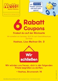 Netto Marken-Discount Prospekt für Heiligenstedten mit 2 Seiten Netto Marken-Discount Prospekt für Heiligenstedten: "6 Rabatt-Coupons", 2 Seiten, 20.07.2026 - 25.07.2026