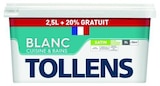 Peinture(d) cuisine et salle de bain TOLLENS blanc satin 2,5 L + 20% - Tollens en promo chez Castorama Peinture(d) cuisine et salle de bain TOLLENS blanc satin 2,5 L + 20% - Tollens dans le catalogue Castorama