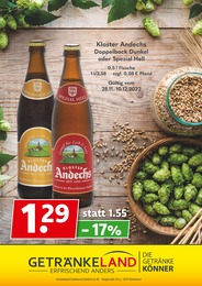 Getränkemarkt Prospekt von Getränkeland Friesack Getränkeland Prospekt: "Andechser", 1 Seite, 28.11.2022 - 10.12.2022
