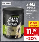 Proteinprodukte im Netto Marken-Discount Prospekt Whey Protein Vegan von MAX BALANCE im aktuellen Netto Marken-Discount Prospekt für 11,19 €