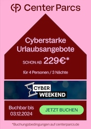 Aktueller Center Parcs Reise Prospekt für Walsrode: CyberWeekend mit 1} Seite, 28.11.2024 - 31.03.2025