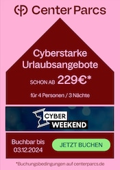 Aktueller Center Parcs Reise Prospekt in Kronberg und Umgebung, "CyberWeekend" mit 1 Seite, 28.11.2024 - 31.03.2025