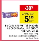 Biscuits gaufrettes enrobés au chocolat au lait choco suprême - Milka en promo chez Supeco Biscuits gaufrettes enrobés au chocolat au lait choco suprême - Milka dans le catalogue Supeco