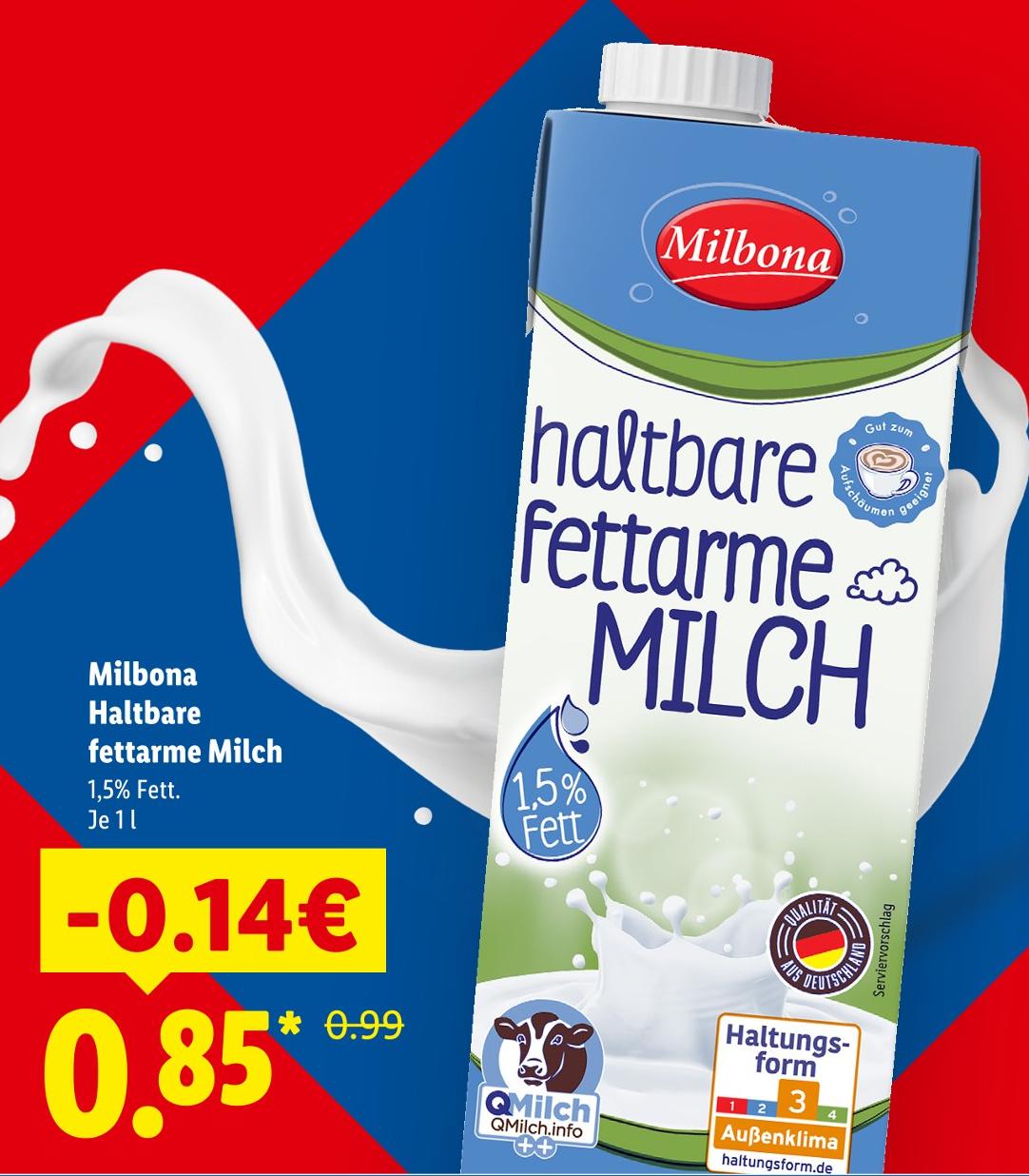 Haltbare fettarme Milch