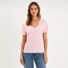 T-shirt manches courtes col en V coton rose clair femme - La Halle T-shirt manches courtes col en V coton rose clair femme à 4,99 € dans le catalogue La Halle