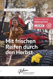 Aktueller Volkswagen Werkstatt & Auto Prospekt in Burglauer und Umgebung, "Mit frischen Reifen durch den Herbst" mit 1 Seite, 01.09.2024 - 30.11.2024