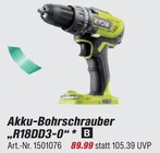 Akku-Bohrschrauber R18DD3-0 Angebote von Ryobi bei toom Baumarkt Bensheim für 89,99 €