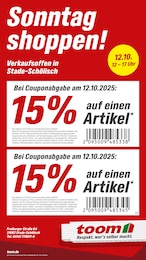toom Baumarkt Prospekt für Fredenbeck mit 1 Seite toom Baumarkt Prospekt für Fredenbeck: "Sonntag shoppen!", 1 Seite, 12.10.2025 - 12.10.2025