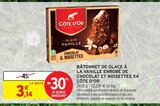 Bâtonnet de glace à la vanille enrobé de chocolat et noisettes x4 - Côte d'Or - Intermarché à Tourcoing Bâtonnet de glace à la vanille enrobé de chocolat et noisettes x4 - Côte d'Or en promo chez Intermarché Tourcoing à 3,14 €