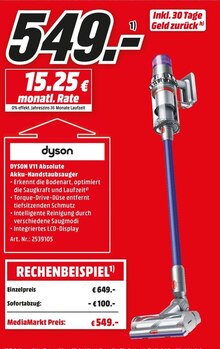 Handstaubsauger von DYSON im aktuellen Media-Markt Prospekt V11 Absolute Akku-Handstaubsauger von DYSON für 549,00 € bei Media-Markt im Angebot