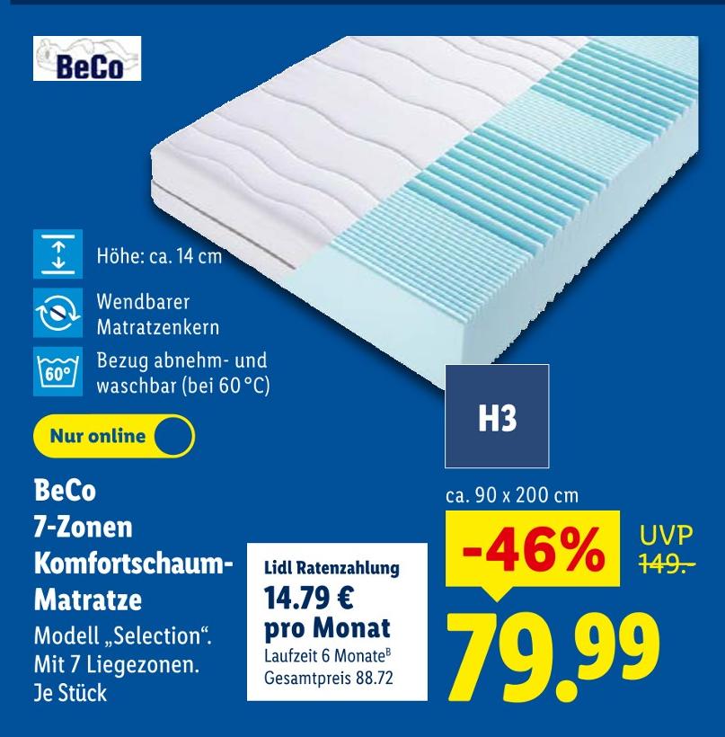 7-Zonen Komfortschaum-Matratze