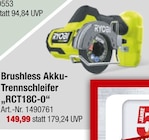 Aktuelles Brushless Akku-Trennschleifer „RCT18C-0“ Angebot bei toom Baumarkt in Bochum ab 149,99 €