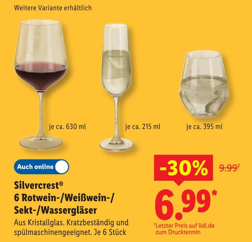 6 Rotwein-/Weißwein-/Sekt-/Wassergläser