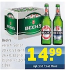 Aktuelle Becks Angebote bei Getränke Arena in Bochum Aktuelles Bier Angebot bei Getränke Arena in Bochum ab 14,99 €