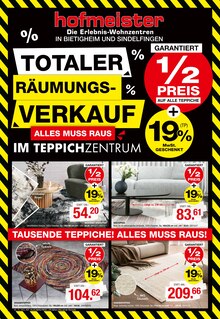 Teppichboden im aktuellen hofmeister Prospekt (Heilbronn) Teppichboden im hofmeister Prospekt "TOTALER RÄUMUNGSVERKAUF" mit 2 Seiten (Heilbronn)