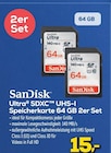 Ultra SDXC UHS-I Speicherkarte 64 GB 2er Set von SanDisk im aktuellen EURONICS Prospekt für 15,00 €