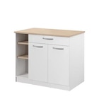 Promo Îlot de cuisine MILO blanc, plan de travail et étagères décor chêne clair 110x91,4x67 cm à 119,00 € dans le catalogue Brico Dépôt à Plérin