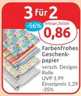 Farbenfrohes Geschenkpapier im Angebot bei budni in Norderstedt Farbenfrohes Geschenkpapier Angebote bei budni Norderstedt für 0,86 €