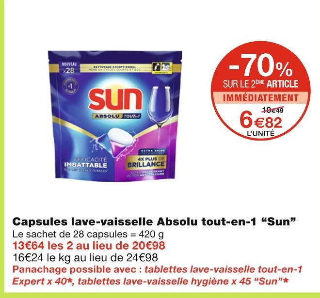 sun Pastilles Lave Vaisselle- Classic- 40 Tablettes à prix pas