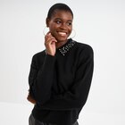 Pull col chemise strass et perles noir femme dans le catalogue La Halle