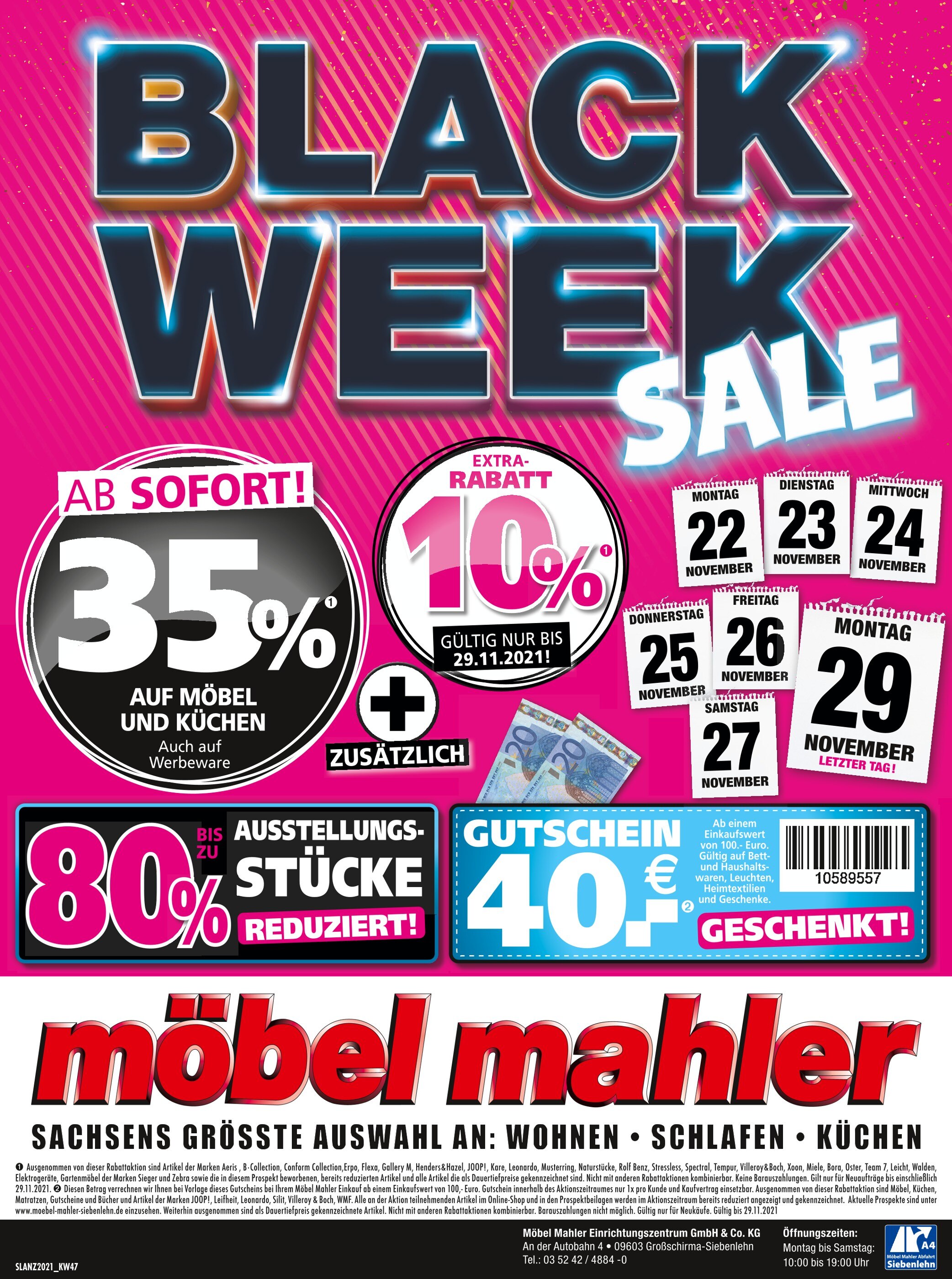 Möbel Mahler Siebenlehn Prospekt für Zwickau mit 1 Seite Möbel Mahler Siebenlehn Prospekt für Zwickau: "BLACK WEEK", 1 Seite, 22.11.2021 - 29.11.2021