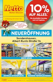 Aktueller Netto Marken-Discount Discounter Prospekt in Sondershausen und Umgebung, "Neueröffnung - 10% AUF ALLES." mit 8 Seiten, 26.11.2024 - 30.11.2024