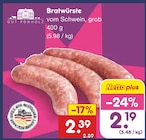 Aktuelle Bratwurst Angebote bei Netto Marken-Discount in Oberhausen Aktuelles Bratwürste vom Schwein, grob Angebot bei Netto Marken-Discount in Oberhausen ab 2,19 €
