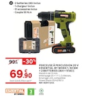 Perceuse à percussion 20 V, 50 N.m + 2 batteries 2Ah + 51acc - Essential by Worx - LEROY MERLIN à Ajaccio Perceuse à percussion 20 V, 50 N.m + 2 batteries 2Ah + 51acc - Essential by Worx en promo chez LEROY MERLIN Ajaccio à 69,90 €