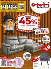 Aktueller Opti-Wohnwelt Prospekt mit Couch, "Möbel und Küchen Spartage", Seite 1