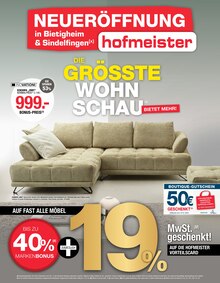 Ecksofa im hofmeister Prospekt "DIE GRÖSSTE WOHNSCHAU BIETET MEHR!" mit 22 Seiten (Stuttgart)