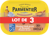 SARDINES ENTIÈRES À L'HUILE DE LIN ET TOURNESOL ET GRAINES DE LIN PARMENTIER - PARMENTIER en promo chez Auchan Hypermarché Montreuil à 6,39 €
