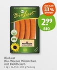 Bio-Wiener Würstchen mit Kalbfleisch im Angebot bei tegut in Erlangen Bio-Wiener Würstchen mit Kalbfleisch Angebote von BioLust bei tegut Erlangen für 2,99 €