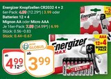 Knopfzellen CR2032 4 + 2 im Angebot bei GLOBUS in Erlangen Knopfzellen CR2032 4 + 2 Angebote von Energizer bei GLOBUS Erlangen für 3,99 €