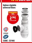 Siphon réglable universel blanc en promo chez Screwfix Siphon réglable universel blanc dans le catalogue Screwfix