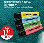 Textmarker BOSS ORIGINAL oder Pastell im V-Markt Prospekt Textmarker BOSS ORIGINAL oder Pastell von STABILO im aktuellen V-Markt Prospekt für 1,11 €
