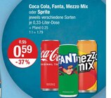 Softdrinks von Coca Cola, Fanta, Mezzo Mix oder Sprite im aktuellen V-Markt Prospekt für 0,59 €