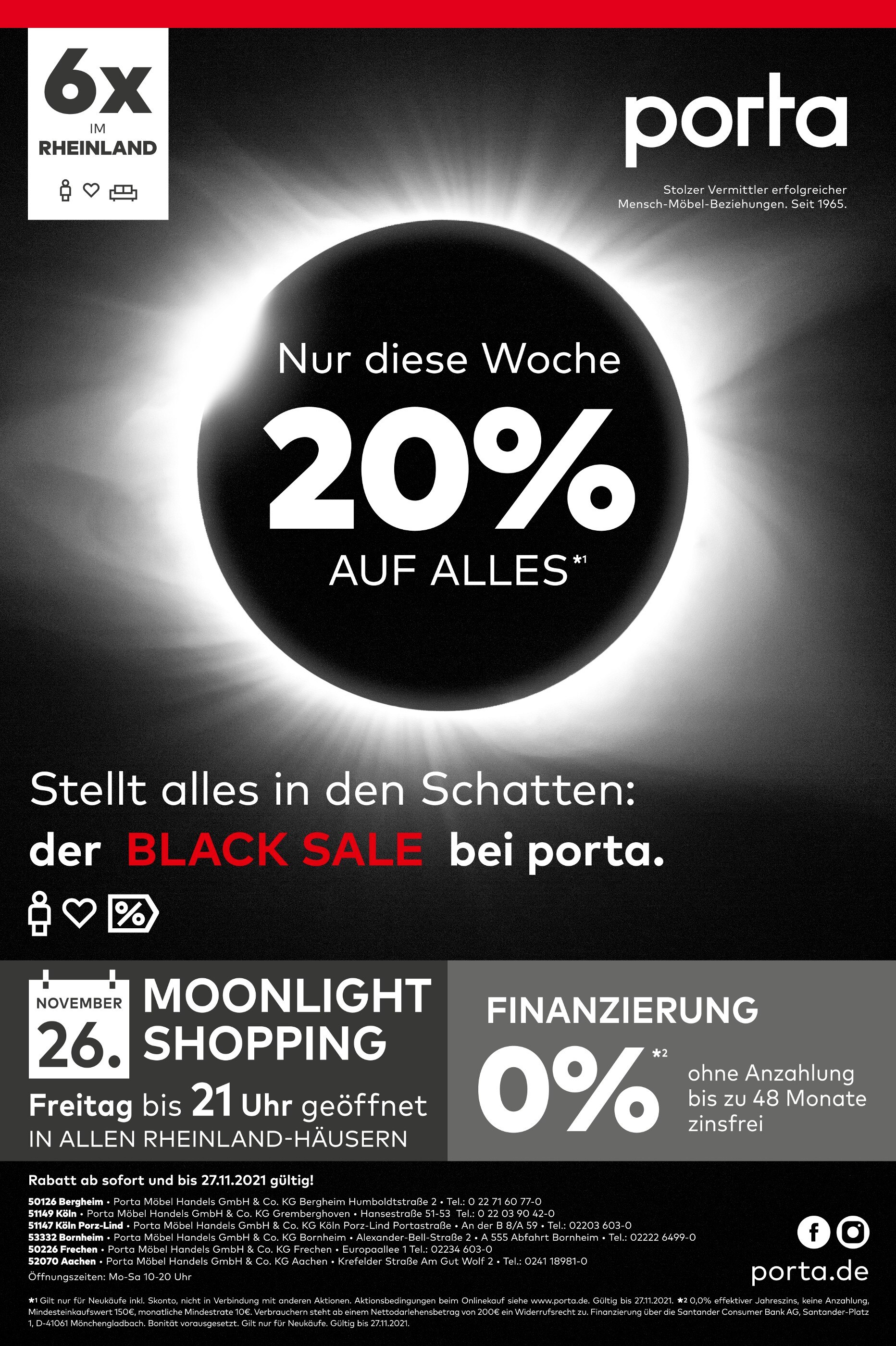 porta Möbel Prospekt für Bergheim mit 1 Seite porta Möbel Prospekt für Bergheim: "Nur diese Woche 20% AUF ALLES", 1 Seite, 21.11.2021 - 27.11.2021