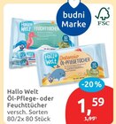 Öl-Pflege- oder Feuchttücher von Hallo Welt für 1,59 € bei budni im Angebot Öl-Pflege- oder Feuchttücher von Hallo Welt im aktuellen budni Prospekt
