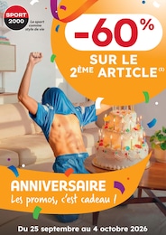 Catalogue Sport 2000 à Lubersac, avec 1 page Prospectus Sport 2000 à Lubersac, "ANNIVERSAIRE : Les promos, c'est cadeau", 1 page, 25/09/2026 - 04/10/2026