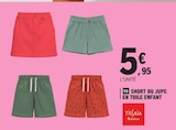 Short ou jupe en toile enfant en promo à 5,95 € chez E.Leclerc Short ou jupe en toile enfant dans le catalogue E.Leclerc