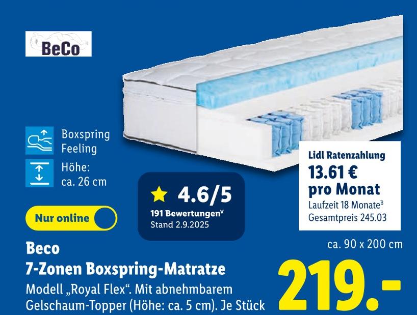 7-Zonen Boxspring-Matratze