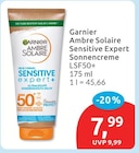 Ambre Solaire Sensitive Expert Sonnencreme LSF50+ von Garnier für 7,99 € bei budni im Angebot Ambre Solaire Sensitive Expert Sonnencreme LSF50+ von Garnier im aktuellen budni Prospekt